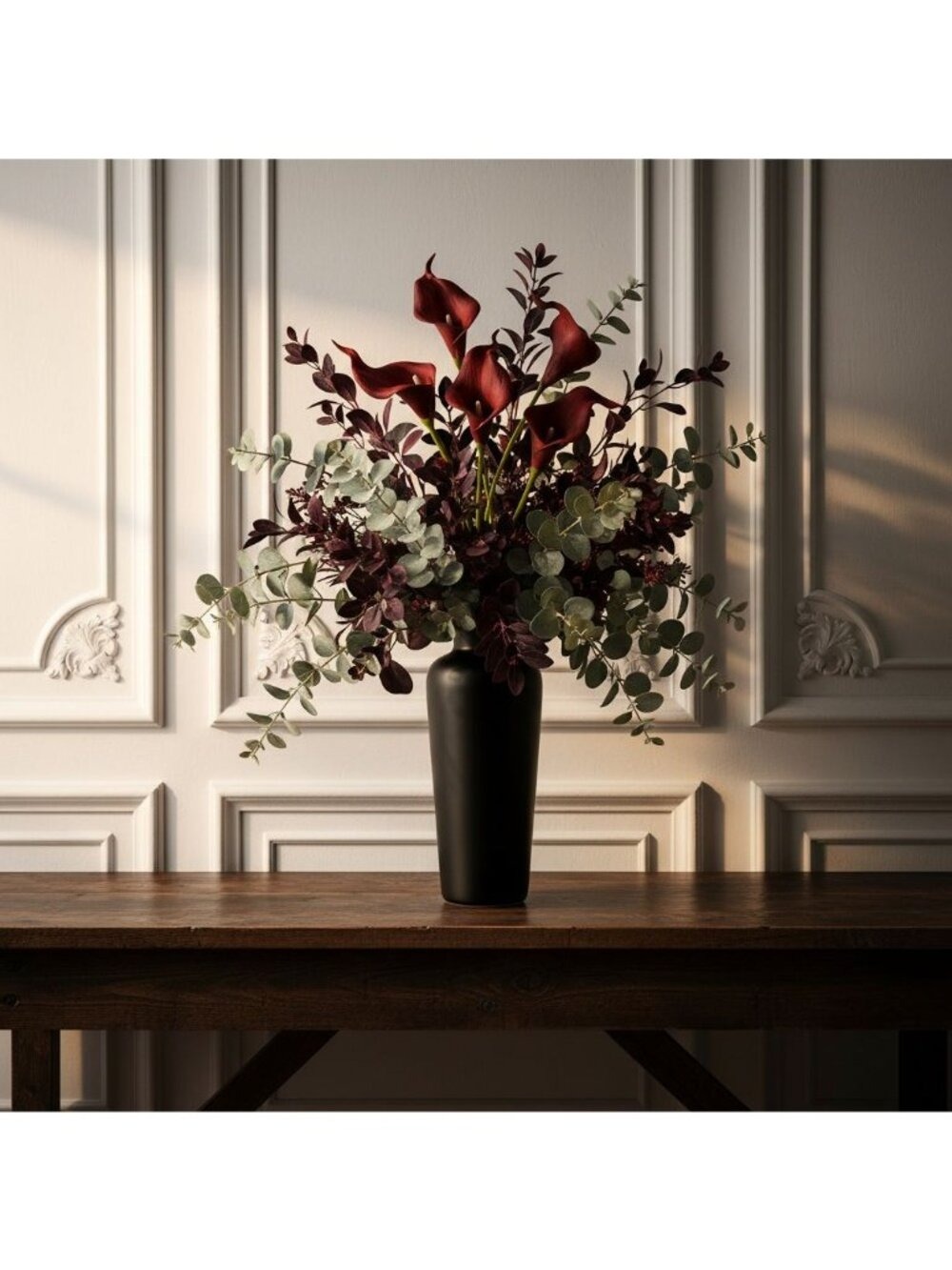 Burgundy Calla Lily Stems Faux Floral Bouquet Wine Red Flowers 5 Stem Bunch Mood - Picture 5 of 11